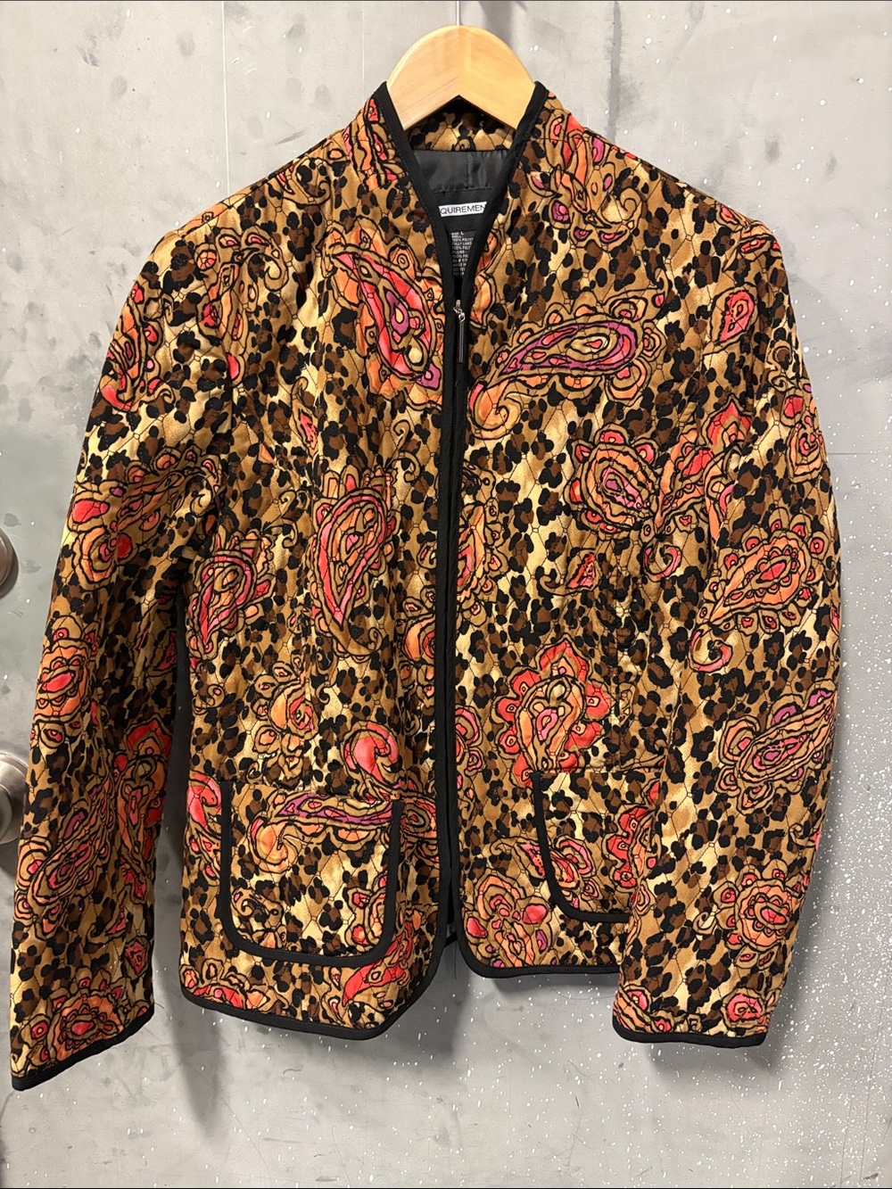 Requirements Leopard Print Paisley Quilted Jacket in Brown, Black & Pink